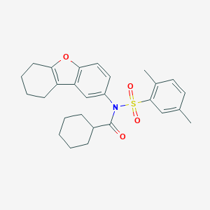 molecular formula C27H31NO4S B281059 N-[(2,5-dimethylphenyl)sulfonyl]-N-(6,7,8,9-tetrahydrodibenzo[b,d]furan-2-yl)cyclohexanecarboxamide 