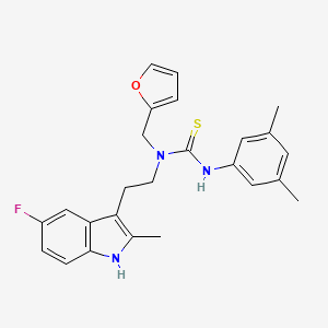 molecular formula C25H26FN3OS B2810597 1-(3,5-dimethylphenyl)-3-[2-(5-fluoro-2-methyl-1H-indol-3-yl)ethyl]-3-[(furan-2-yl)methyl]thiourea CAS No. 851970-69-9