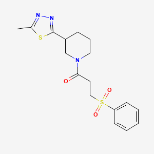 molecular formula C17H21N3O3S2 B2810600 3-(benzenesulfonyl)-1-[3-(5-methyl-1,3,4-thiadiazol-2-yl)piperidin-1-yl]propan-1-one CAS No. 1226454-00-7