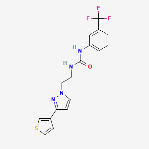 molecular formula C17H15F3N4OS B2810626 1-(2-(3-(thiophen-3-yl)-1H-pyrazol-1-yl)ethyl)-3-(3-(trifluoromethyl)phenyl)urea CAS No. 2034366-92-0