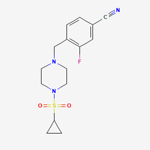 molecular formula C15H18FN3O2S B2810631 4-[(4-Cyclopropylsulfonylpiperazin-1-yl)methyl]-3-fluorobenzonitrile CAS No. 2415535-30-5