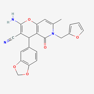 molecular formula C22H17N3O5 B2810640 2-amino-4-(1,3-benzodioxol-5-yl)-6-(furan-2-ylmethyl)-7-methyl-5-oxo-5,6-dihydro-4H-pyrano[3,2-c]pyridine-3-carbonitrile CAS No. 638139-04-5