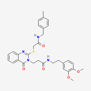 molecular formula C31H34N4O5S B2810649 N-[2-(3,4-dimethoxyphenyl)ethyl]-3-{2-[({[(4-methylphenyl)methyl]carbamoyl}methyl)sulfanyl]-4-oxo-3,4-dihydroquinazolin-3-yl}propanamide CAS No. 422289-06-3