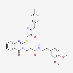 molecular formula C31H34N4O5S B2810649 N-[2-(3,4-dimethoxyphenyl)ethyl]-3-[2-[2-[(4-methylphenyl)methylamino]-2-oxoethyl]sulfanyl-4-oxoquinazolin-3-yl]propanamide CAS No. 422289-06-3