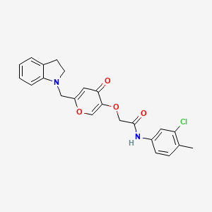 molecular formula C23H21ClN2O4 B2810662 N-(3-chloro-4-methylphenyl)-2-((6-(indolin-1-ylmethyl)-4-oxo-4H-pyran-3-yl)oxy)acetamide CAS No. 898420-82-1