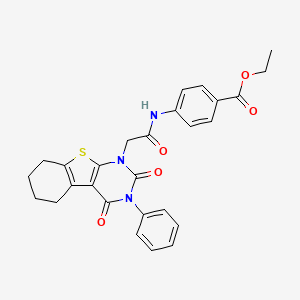 molecular formula C27H25N3O5S B2810702 ethyl 4-(2-{3,5-dioxo-4-phenyl-8-thia-4,6-diazatricyclo[7.4.0.0^{2,7}]trideca-1(9),2(7)-dien-6-yl}acetamido)benzoate CAS No. 899783-58-5