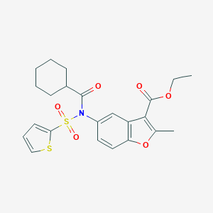 molecular formula C23H25NO6S2 B281071 ETHYL 2-METHYL-5-[N-(THIOPHENE-2-SULFONYL)CYCLOHEXANEAMIDO]-1-BENZOFURAN-3-CARBOXYLATE 