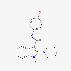 4-methoxy-N-[(E)-(1-methyl-2-morpholino-1H-indol-3-yl)methylidene]aniline
