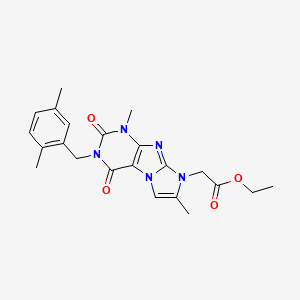 molecular formula C22H25N5O4 B2810724 ethyl 2-(3-(2,5-dimethylbenzyl)-1,7-dimethyl-2,4-dioxo-3,4-dihydro-1H-imidazo[2,1-f]purin-8(2H)-yl)acetate CAS No. 919041-61-5
