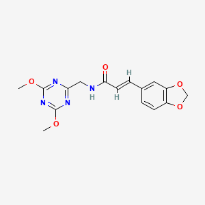 molecular formula C16H16N4O5 B2810735 (E)-3-(benzo[d][1,3]dioxol-5-yl)-N-((4,6-dimethoxy-1,3,5-triazin-2-yl)methyl)acrylamide CAS No. 2035022-15-0