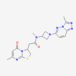 molecular formula C19H22N8O2S B2810759 N-methyl-2-(7-methyl-5-oxo-2,3-dihydro-5H-thiazolo[3,2-a]pyrimidin-3-yl)-N-(1-(3-methyl-[1,2,4]triazolo[4,3-b]pyridazin-6-yl)azetidin-3-yl)acetamide CAS No. 2310153-05-8