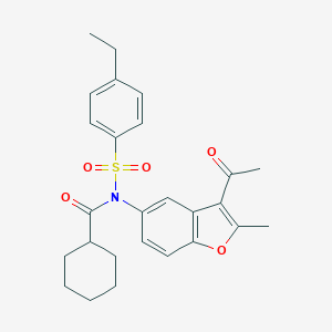 molecular formula C26H29NO5S B281077 N-(3-ACETYL-2-METHYL-1-BENZOFURAN-5-YL)-N-(4-ETHYLBENZENESULFONYL)CYCLOHEXANECARBOXAMIDE 