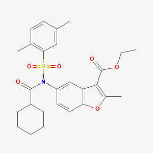 molecular formula C27H31NO6S B281078 ETHYL 5-[N-(2,5-DIMETHYLBENZENESULFONYL)CYCLOHEXANEAMIDO]-2-METHYL-1-BENZOFURAN-3-CARBOXYLATE 