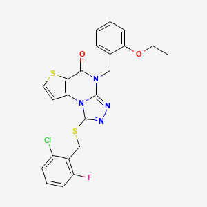 molecular formula C23H18ClFN4O2S2 B2810789 1-((2-chloro-6-fluorobenzyl)thio)-4-(2-ethoxybenzyl)thieno[2,3-e][1,2,4]triazolo[4,3-a]pyrimidin-5(4H)-one CAS No. 1217085-97-6