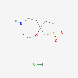 molecular formula C8H16ClNO3S B2810790 6-氧代-2lambda6-硫-9-氮杂螺[4.6]十一烷 2,2-二氧化物；盐酸盐 CAS No. 2309460-62-4