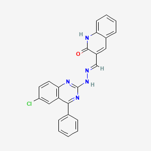 molecular formula C24H16ClN5O B2810799 (E)-3-((2-(6-chloro-4-phenylquinazolin-2-yl)hydrazono)methyl)quinolin-2(1H)-one CAS No. 370852-90-7
