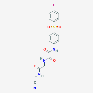 molecular formula C18H15FN4O5S B2810850 N-[2-(Cyanomethylamino)-2-oxoethyl]-N'-[4-(4-fluorophenyl)sulfonylphenyl]oxamide CAS No. 2418714-34-6