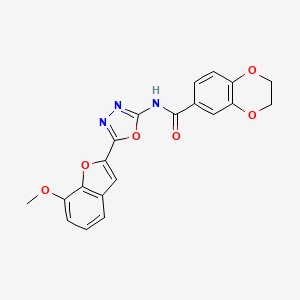 molecular formula C20H15N3O6 B2810907 N-[5-(7-methoxy-1-benzofuran-2-yl)-1,3,4-oxadiazol-2-yl]-2,3-dihydro-1,4-benzodioxine-6-carboxamide CAS No. 922122-60-9