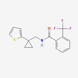 molecular formula C16H14F3NOS B2810963 N-((1-(thiophen-2-yl)cyclopropyl)methyl)-2-(trifluoromethyl)benzamide CAS No. 1207029-10-4