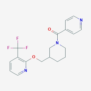 molecular formula C18H18F3N3O2 B2810983 2-{[1-(Pyridine-4-carbonyl)piperidin-3-yl]methoxy}-3-(trifluoromethyl)pyridine CAS No. 2380009-46-9