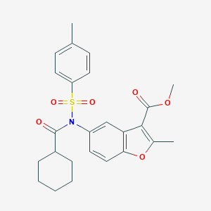 molecular formula C25H27NO6S B281100 METHYL 2-METHYL-5-[N-(4-METHYLBENZENESULFONYL)CYCLOHEXANEAMIDO]-1-BENZOFURAN-3-CARBOXYLATE 