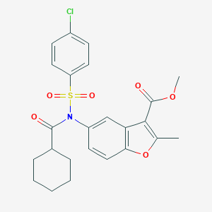 molecular formula C24H24ClNO6S B281107 METHYL 5-[N-(4-CHLOROBENZENESULFONYL)CYCLOHEXANEAMIDO]-2-METHYL-1-BENZOFURAN-3-CARBOXYLATE 
