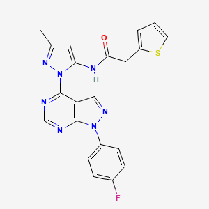 molecular formula C21H16FN7OS B2811081 N-(1-(1-(4-fluorophenyl)-1H-pyrazolo[3,4-d]pyrimidin-4-yl)-3-methyl-1H-pyrazol-5-yl)-2-(thiophen-2-yl)acetamide CAS No. 1007061-40-6