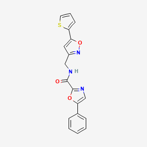 molecular formula C18H13N3O3S B2811131 5-phenyl-N-((5-(thiophen-2-yl)isoxazol-3-yl)methyl)oxazole-2-carboxamide CAS No. 1210492-60-6
