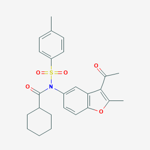 molecular formula C25H27NO5S B281115 N-(3-ACETYL-2-METHYL-1-BENZOFURAN-5-YL)-N-(4-METHYLBENZENESULFONYL)CYCLOHEXANECARBOXAMIDE 
