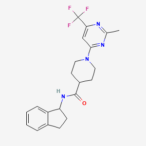 molecular formula C21H23F3N4O B2811164 N-(2,3-dihydro-1H-inden-1-yl)-1-[2-methyl-6-(trifluoromethyl)pyrimidin-4-yl]piperidine-4-carboxamide CAS No. 1775333-02-2