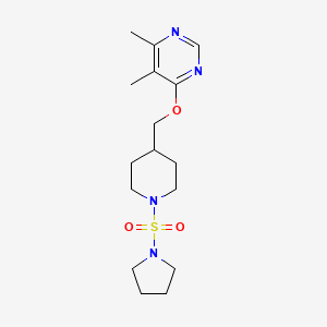 molecular formula C16H26N4O3S B2811186 4,5-Dimethyl-6-((1-(pyrrolidin-1-ylsulfonyl)piperidin-4-yl)methoxy)pyrimidine CAS No. 2310038-44-7