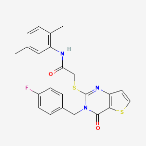 molecular formula C23H20FN3O2S2 B2811198 N-(2,5-dimethylphenyl)-2-({3-[(4-fluorophenyl)methyl]-4-oxo-3H,4H-thieno[3,2-d]pyrimidin-2-yl}sulfanyl)acetamide CAS No. 1252853-91-0