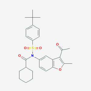 molecular formula C28H33NO5S B281121 N-(3-ACETYL-2-METHYL-1-BENZOFURAN-5-YL)-N-(4-TERT-BUTYLBENZENESULFONYL)CYCLOHEXANECARBOXAMIDE 