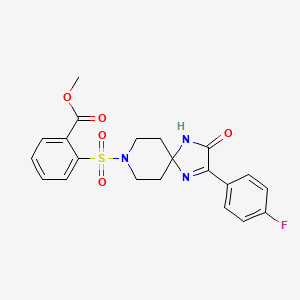 molecular formula C21H20FN3O5S B2811212 Methyl 2-((2-(4-fluorophenyl)-3-oxo-1,4,8-triazaspiro[4.5]dec-1-en-8-yl)sulfonyl)benzoate CAS No. 1357860-81-1