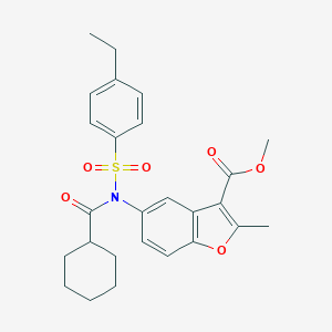 molecular formula C26H29NO6S B281126 METHYL 5-[N-(4-ETHYLBENZENESULFONYL)CYCLOHEXANEAMIDO]-2-METHYL-1-BENZOFURAN-3-CARBOXYLATE 