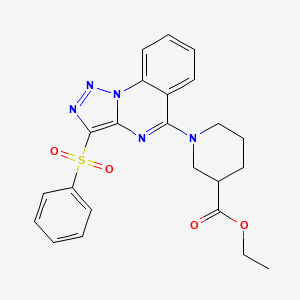 molecular formula C23H23N5O4S B2811265 ETHYL 1-[3-(BENZENESULFONYL)-[1,2,3]TRIAZOLO[1,5-A]QUINAZOLIN-5-YL]PIPERIDINE-3-CARBOXYLATE CAS No. 893274-21-0
