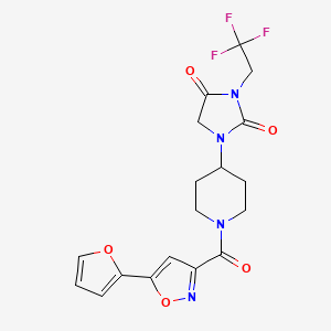 molecular formula C18H17F3N4O5 B2811336 1-{1-[5-(Furan-2-yl)-1,2-oxazole-3-carbonyl]piperidin-4-yl}-3-(2,2,2-trifluoroethyl)imidazolidine-2,4-dione CAS No. 2097892-55-0