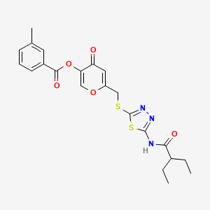 molecular formula C22H23N3O5S2 B2811377 6-(((5-(2-ethylbutanamido)-1,3,4-thiadiazol-2-yl)thio)methyl)-4-oxo-4H-pyran-3-yl 3-methylbenzoate CAS No. 877651-66-6