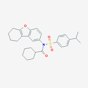 molecular formula C28H33NO4S B281141 N-[(4-ISOPROPYLPHENYL)SULFONYL]-N-(6,7,8,9-TETRAHYDRODIBENZO[B,D]FURAN-2-YL)CYCLOHEXANECARBOXAMIDE 