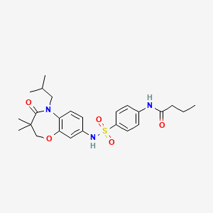 molecular formula C25H33N3O5S B2811434 N-(4-(N-(5-isobutyl-3,3-dimethyl-4-oxo-2,3,4,5-tetrahydrobenzo[b][1,4]oxazepin-8-yl)sulfamoyl)phenyl)butyramide CAS No. 922125-05-1