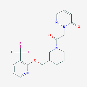 B2811462 2-[2-Oxo-2-[3-[[3-(trifluoromethyl)pyridin-2-yl]oxymethyl]piperidin-1-yl]ethyl]pyridazin-3-one CAS No. 2379993-89-0