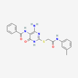 molecular formula C20H19N5O3S B2811494 N-(4-amino-6-oxo-2-((2-oxo-2-(m-tolylamino)ethyl)thio)-1,6-dihydropyrimidin-5-yl)benzamide CAS No. 888430-52-2