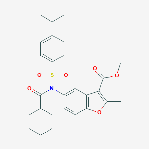 molecular formula C27H31NO6S B281151 METHYL 2-METHYL-5-{N-[4-(PROPAN-2-YL)BENZENESULFONYL]CYCLOHEXANEAMIDO}-1-BENZOFURAN-3-CARBOXYLATE 