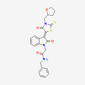 molecular formula C25H23N3O4S2 B2811575 (Z)-N-benzyl-2-(2-oxo-3-(4-oxo-3-((tetrahydrofuran-2-yl)methyl)-2-thioxothiazolidin-5-ylidene)indolin-1-yl)acetamide CAS No. 865593-48-2