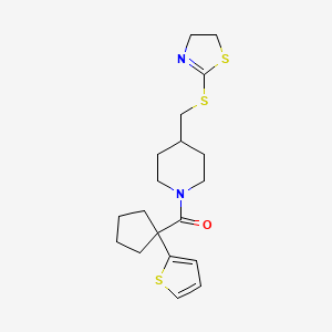 (4-(((4,5-Dihydrothiazol-2-yl)thio)methyl)piperidin-1-yl)(1-(thiophen-2-yl)cyclopentyl)methanone