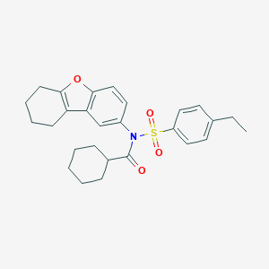 molecular formula C27H31NO4S B281161 N-[(4-ETHYLPHENYL)SULFONYL]-N-(6,7,8,9-TETRAHYDRODIBENZO[B,D]FURAN-2-YL)CYCLOHEXANECARBOXAMIDE 