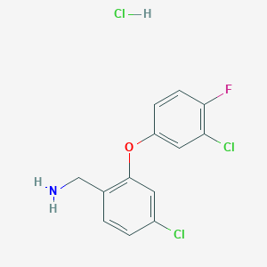 molecular formula C13H11Cl3FNO B2811638 [4-Chloro-2-(3-chloro-4-fluorophenoxy)phenyl]methanamine hydrochloride CAS No. 2089255-76-3