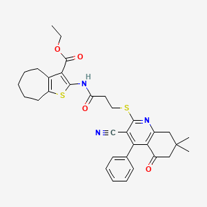 ethyl 2-[3-[(3-cyano-7,7-dimethyl-5-oxo-4-phenyl-6,8-dihydroquinolin-2-yl)sulfanyl]propanoylamino]-5,6,7,8-tetrahydro-4H-cyclohepta[b]thiophene-3-carboxylate