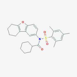 molecular formula C28H33NO4S B281172 N-(MESITYLSULFONYL)-N-(6,7,8,9-TETRAHYDRODIBENZO[B,D]FURAN-2-YL)CYCLOHEXANECARBOXAMIDE 