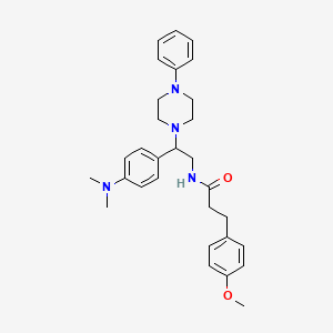 molecular formula C30H38N4O2 B2811729 N-{2-[4-(dimethylamino)phenyl]-2-(4-phenylpiperazin-1-yl)ethyl}-3-(4-methoxyphenyl)propanamide CAS No. 946286-32-4